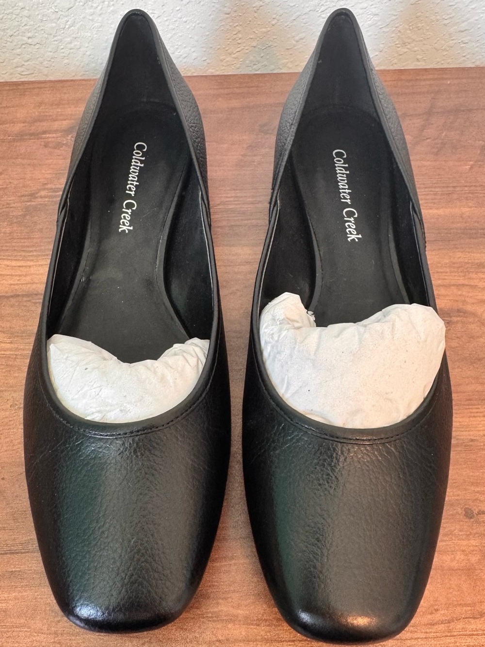 NWT Coldwater Creek Black Leather Essential Flats Shoes size 10 M
